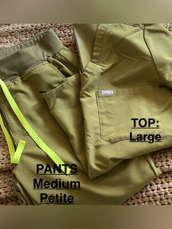 Figs Other - FIGS Olive Green Scrub Set with Neon Lime Drawstring